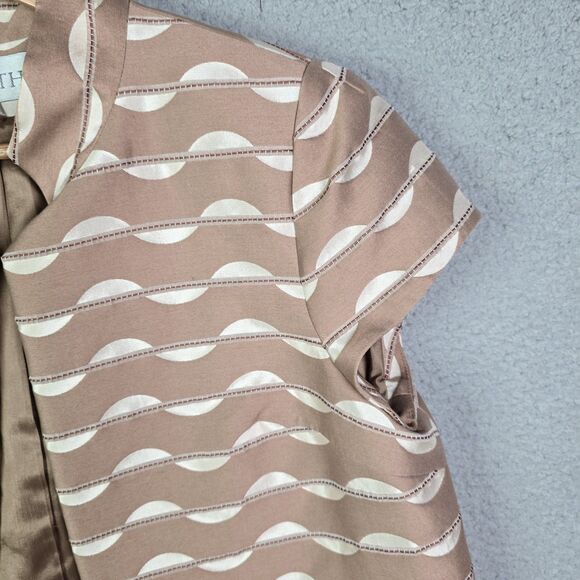 Worth Jacquard Open Front Short Sleeve Structured Jacket Tan Cream 12 Minimalist - Picture 6 of 13